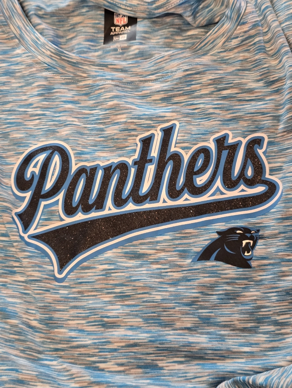 NWT NFL Apparel New Era Womens XL Performance T Shirt Carolina Panthers Blue